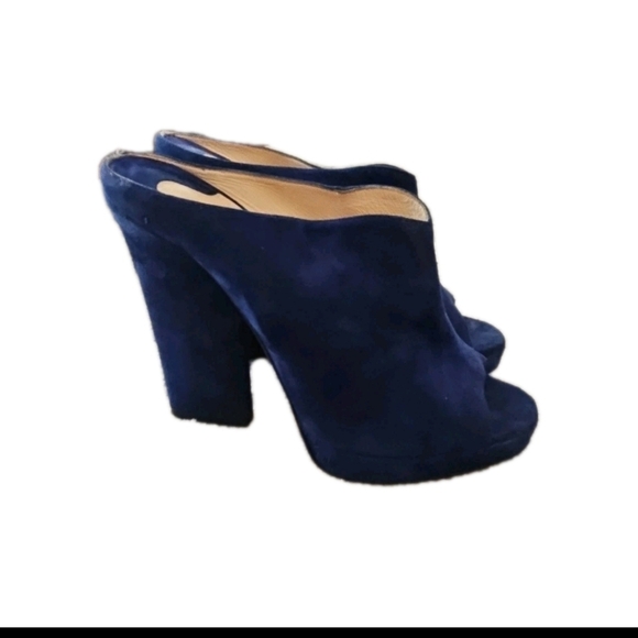 Christian Louboutin Womens Blue Suede Roche Chunky Peep Toe Mule 40 8US - Picture 4 of 15